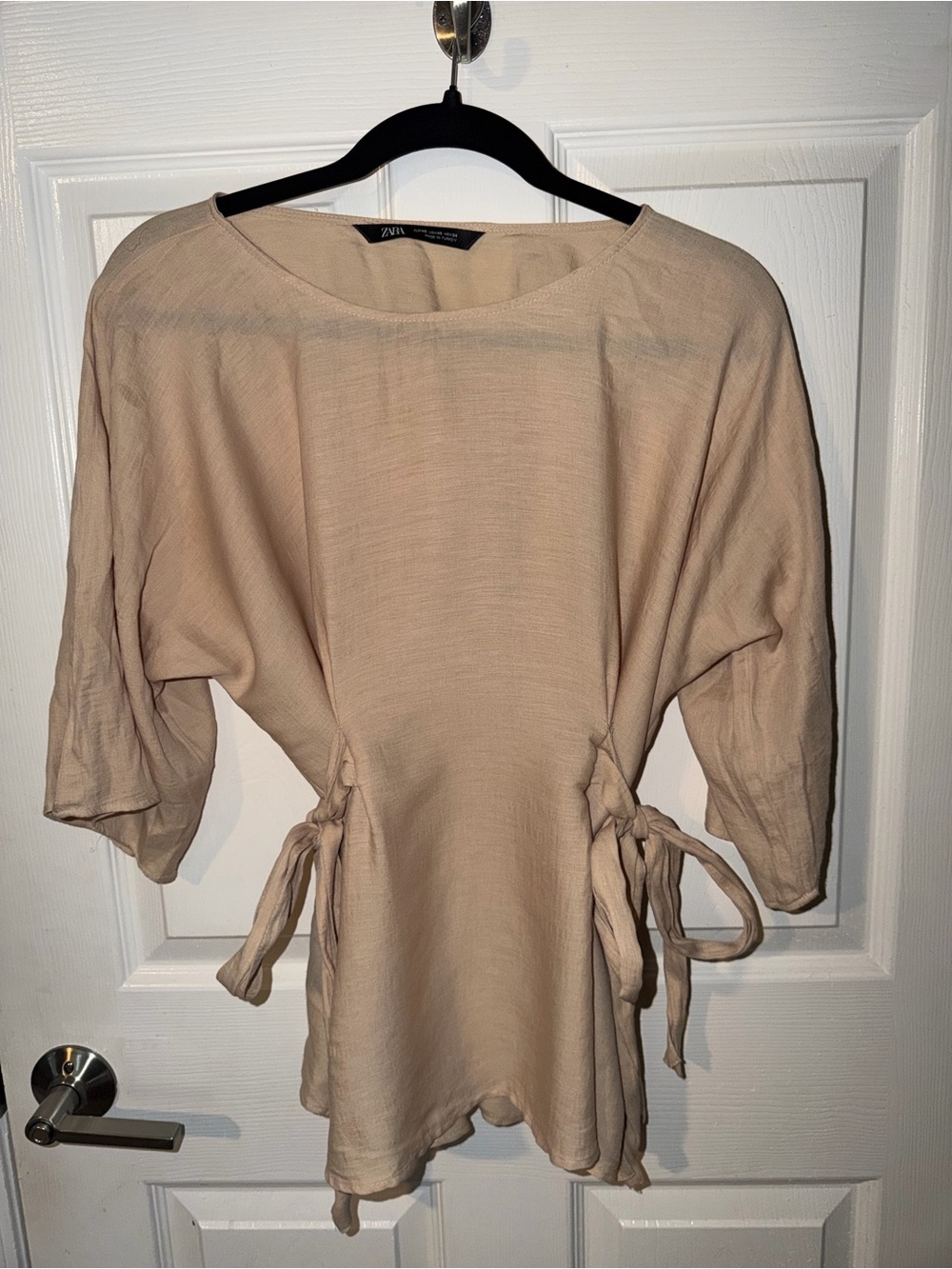 Zara Beige Tie-Waist Tunic Top XS